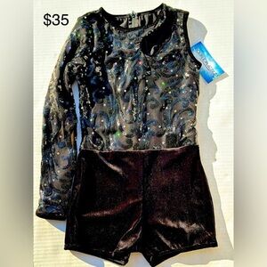 Double Platinum Sequin Unitard dance costume black sequin sparkle CXL